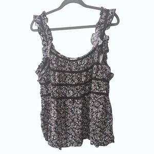 Maurices Tank Top Shirt Plus Size 0 0X Black White Boho Babydoll Ruffled NWT